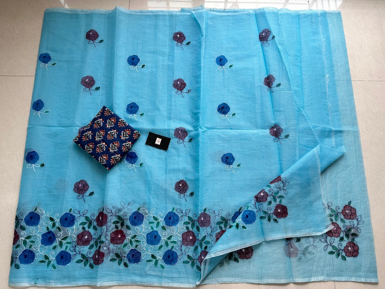 Embroidered Handpainted Kota Cotton Doria Saree