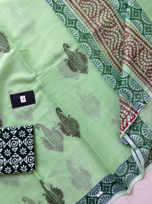 HandBlock Printed Kota Cotton Doria Saree