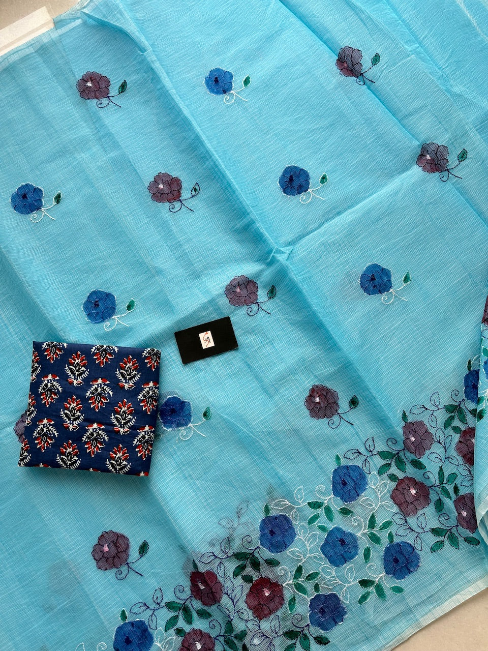 Embroidered Handpainted Kota Cotton Doria Saree