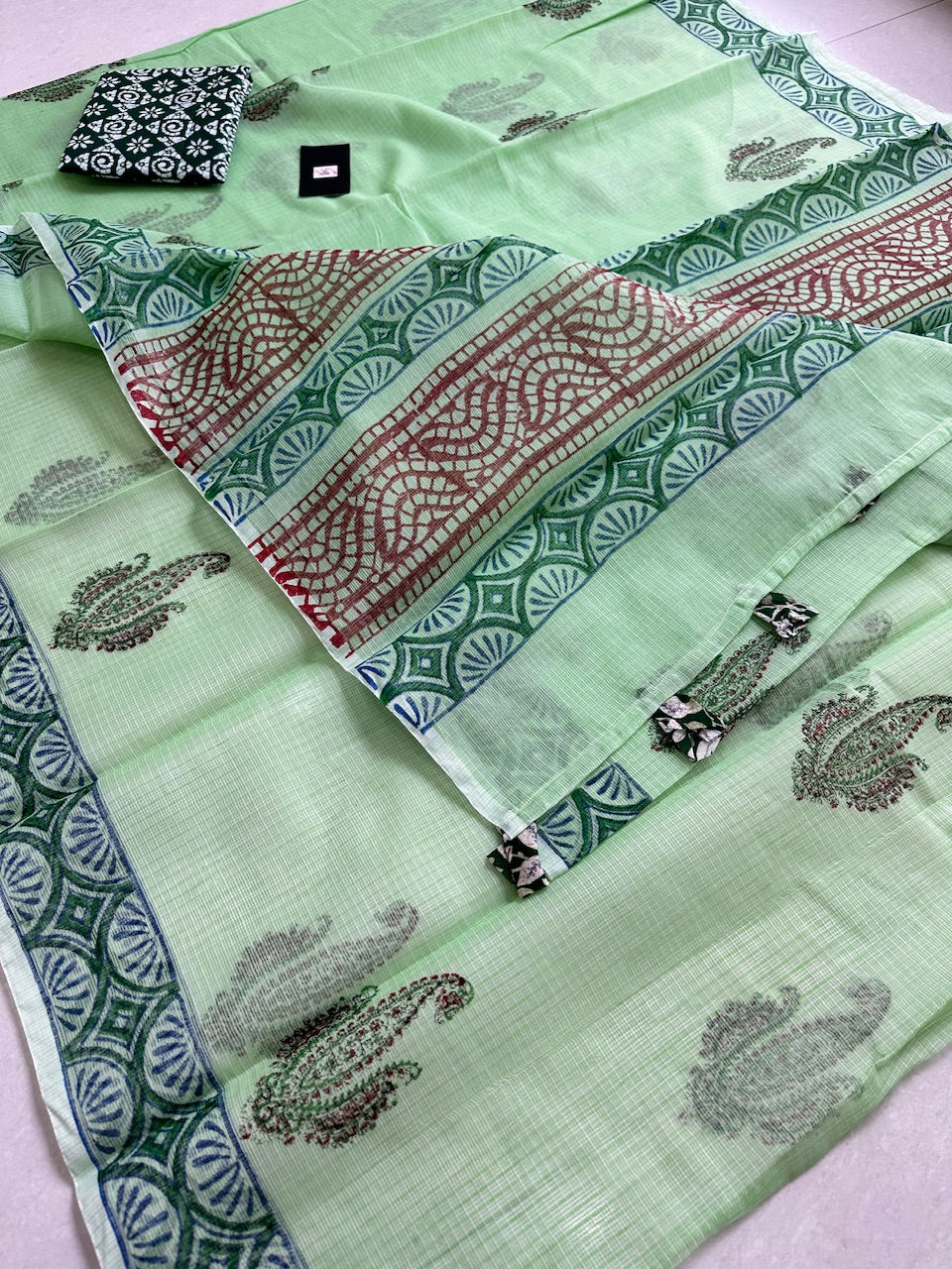 HandBlock Printed Kota Cotton Doria Saree