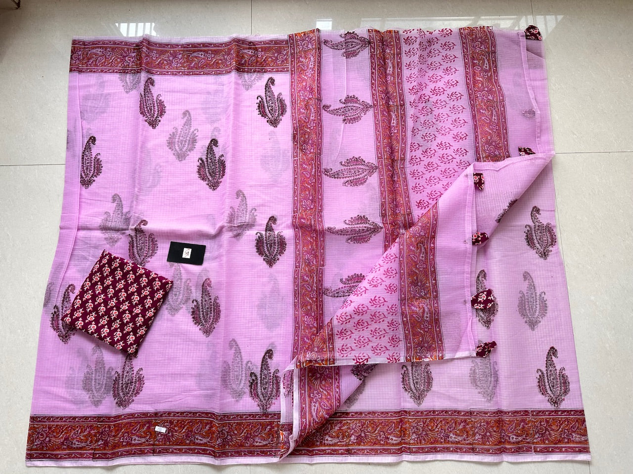 HandBlock Printed Kota Cotton Doria Saree