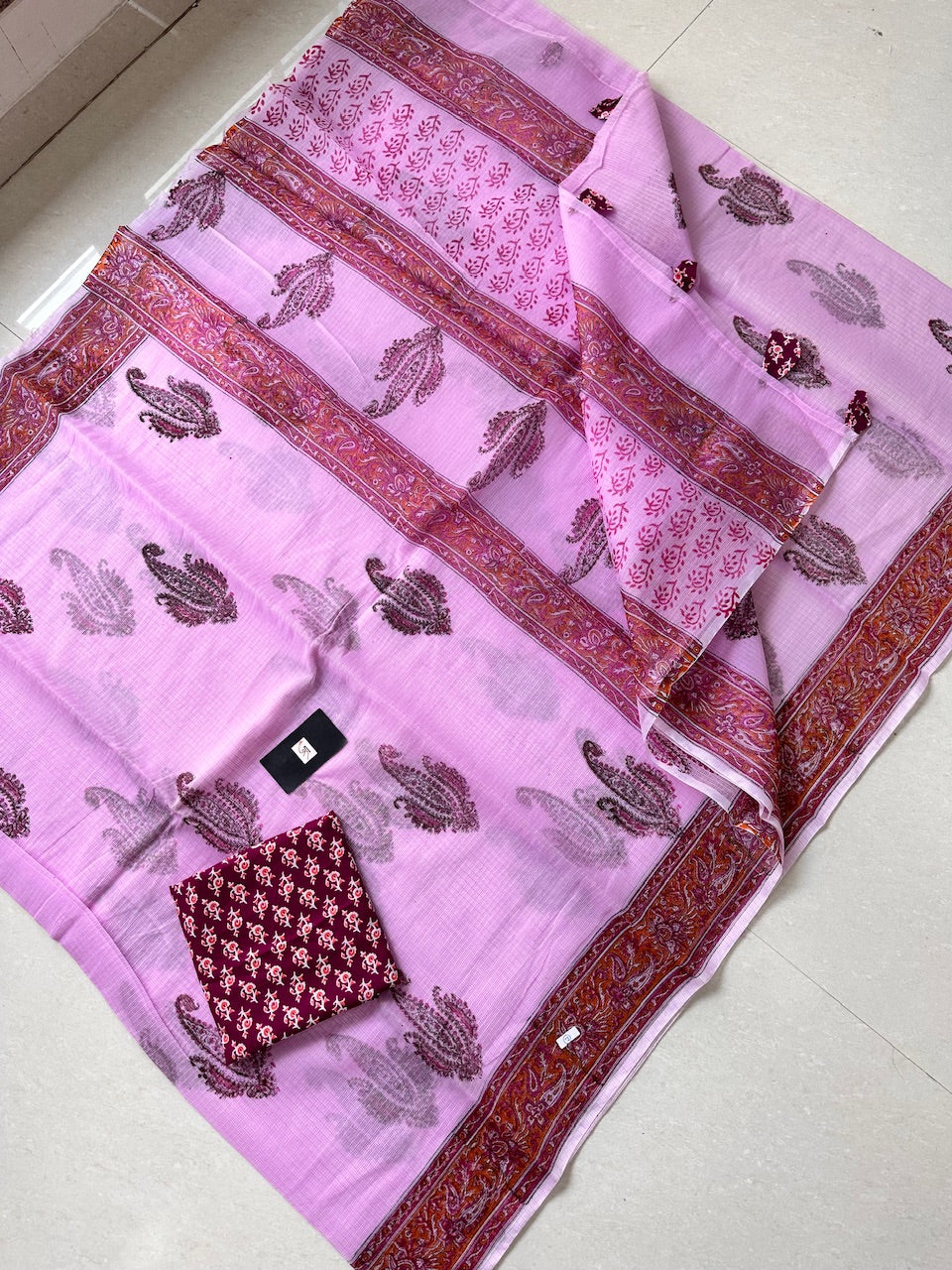 HandBlock Printed Kota Cotton Doria Saree