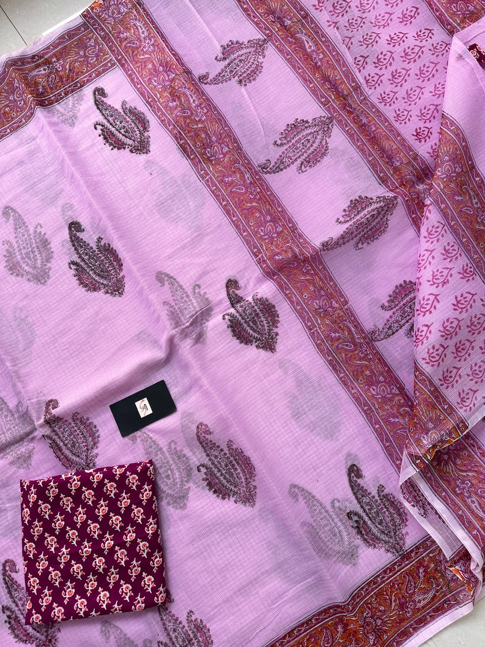 HandBlock Printed Kota Cotton Doria Saree