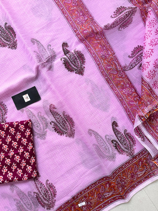 HandBlock Printed Kota Cotton Doria Saree