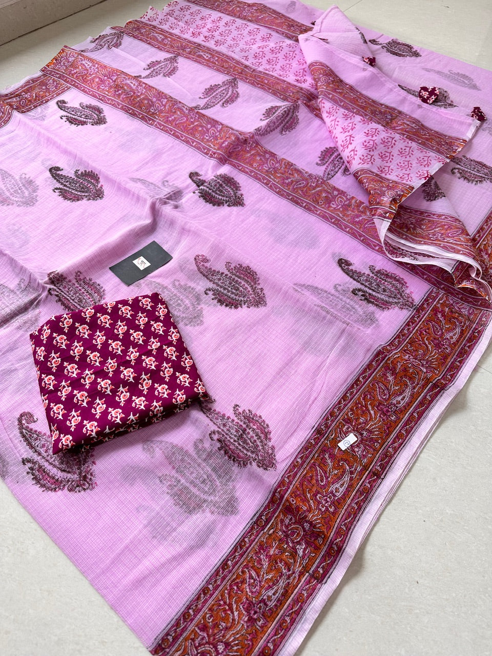 HandBlock Printed Kota Cotton Doria Saree