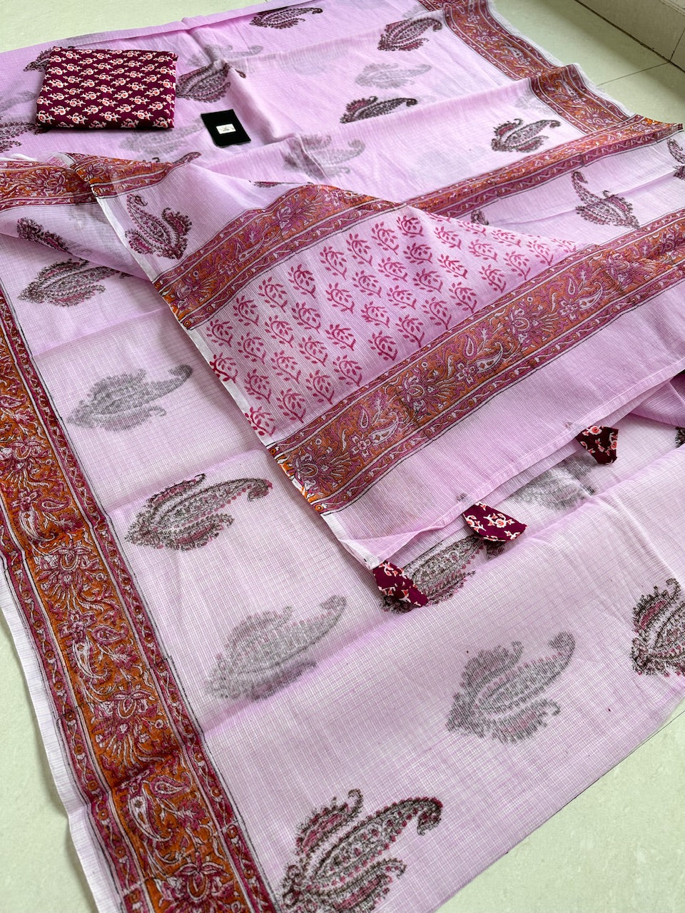 HandBlock Printed Kota Cotton Doria Saree