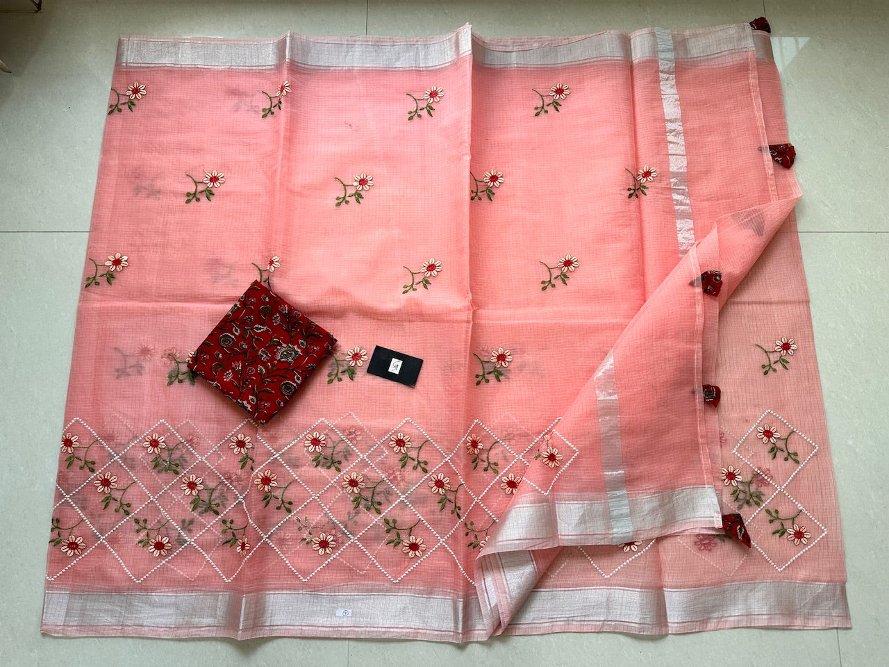 Embroidered Kota Cotton Doria Saree