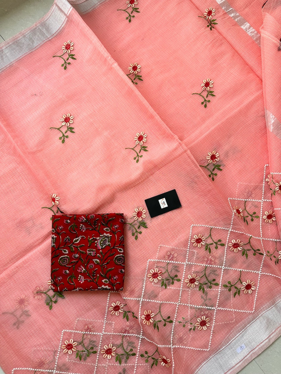 Embroidered Kota Cotton Doria Saree