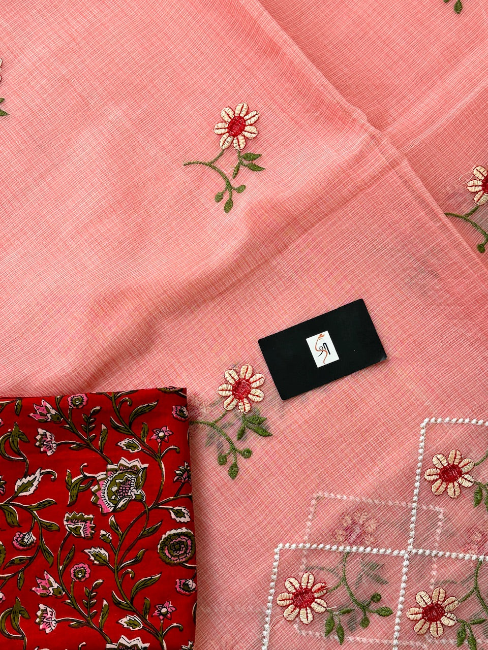 Embroidered Kota Cotton Doria Saree