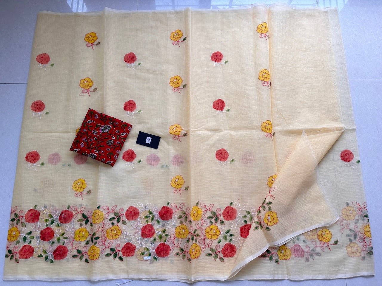 Embroidered Handpainted Kota Cotton Doria Saree