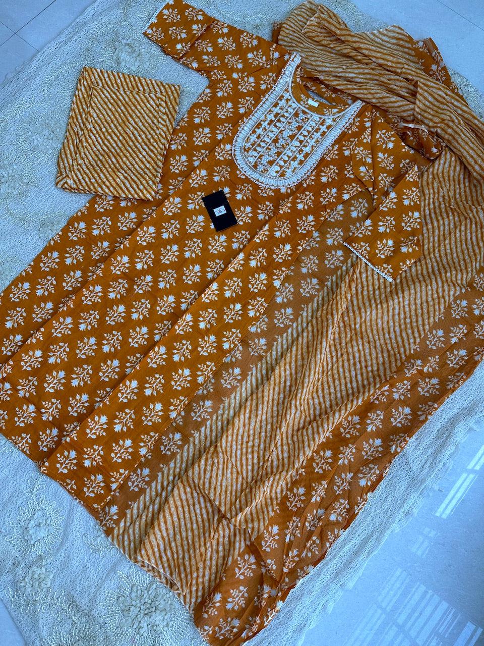 Pure HandBlock Printed Cotton Kurti N Pant With Dupatta