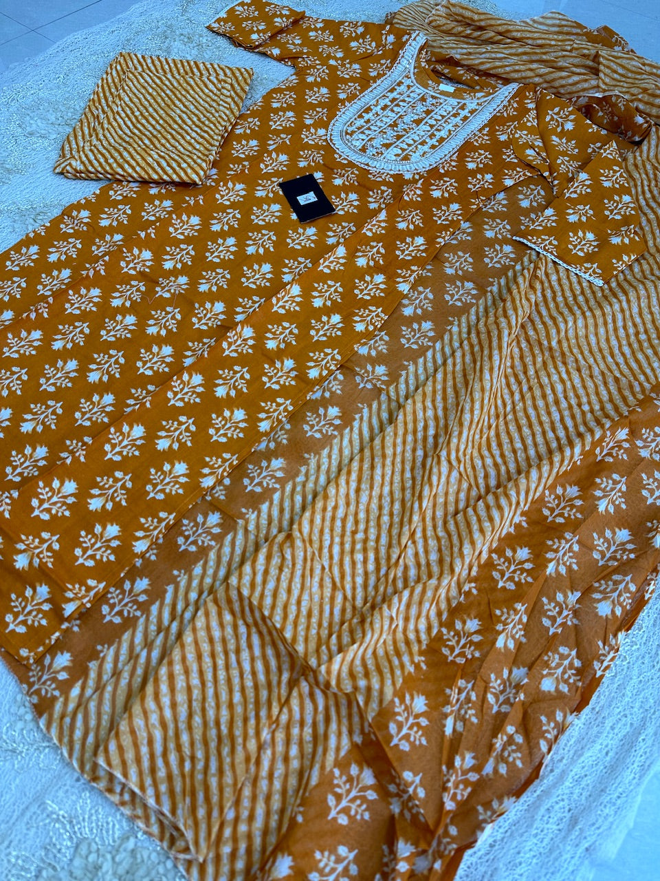 Pure HandBlock Printed Cotton Kurti N Pant With Dupatta