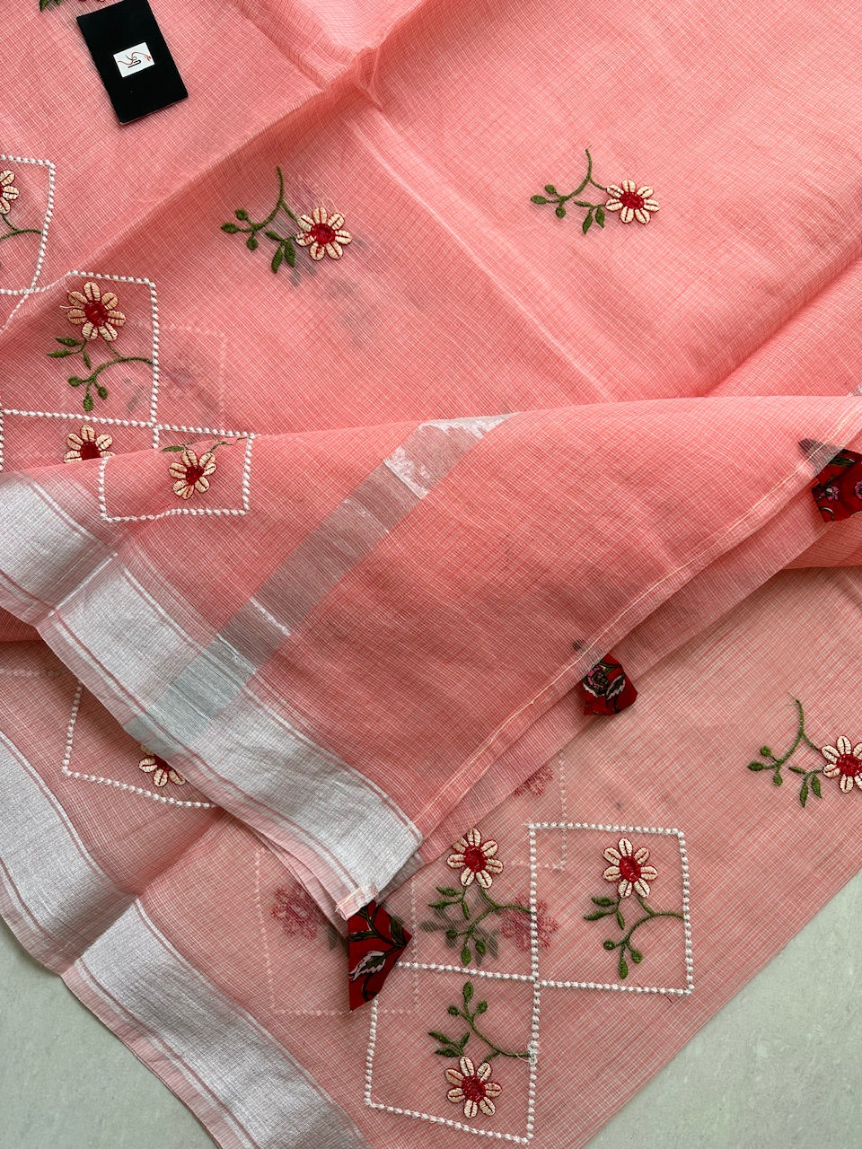 Embroidered Kota Cotton Doria Saree