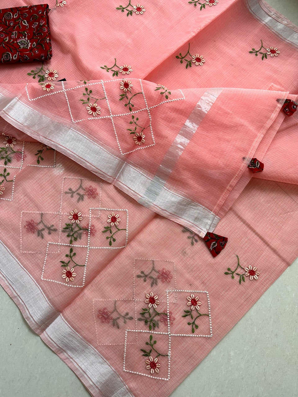 Embroidered Kota Cotton Doria Saree