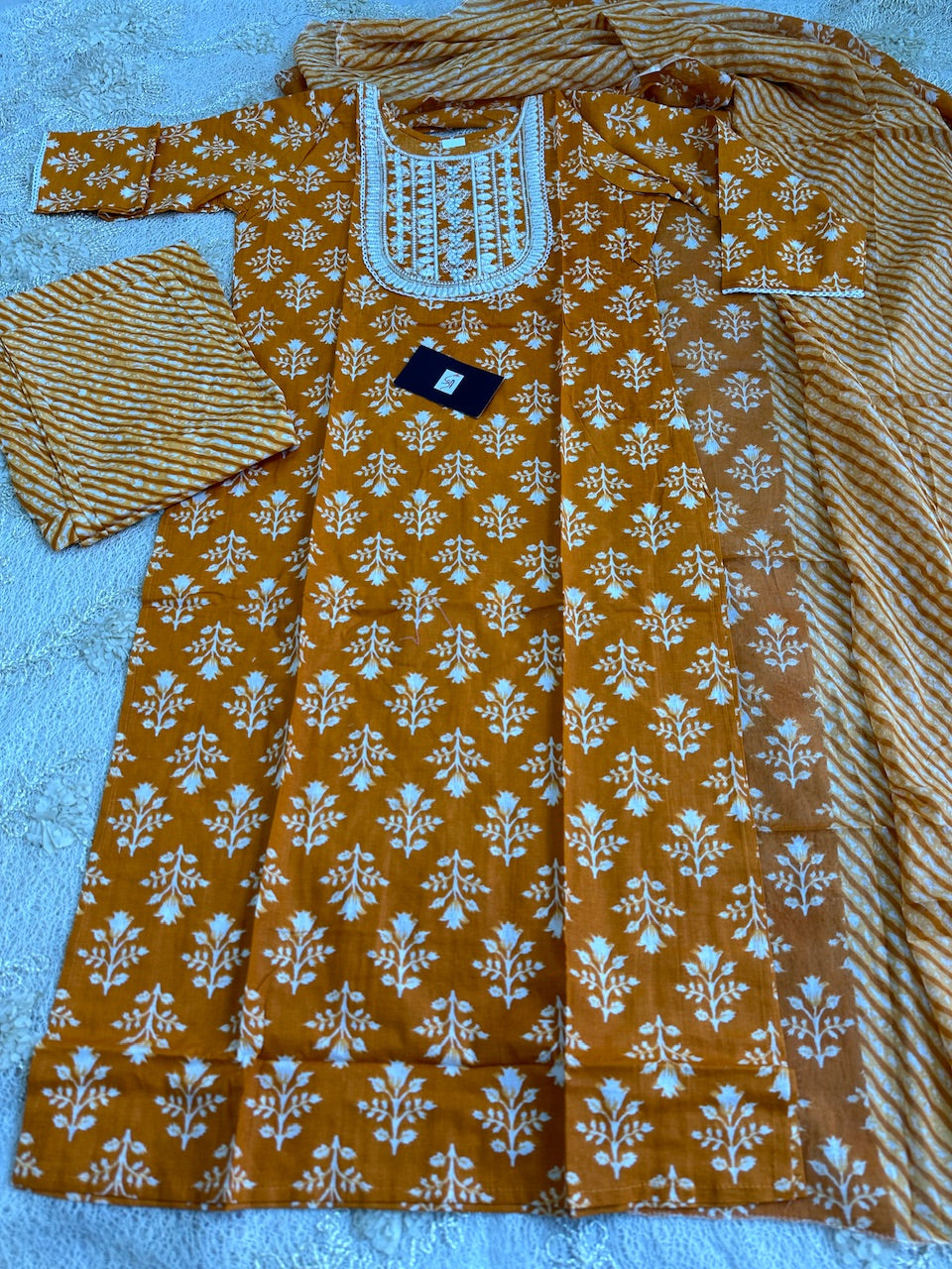 Pure HandBlock Printed Cotton Kurti N Pant With Dupatta