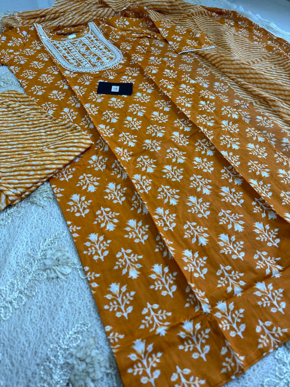 Pure HandBlock Printed Cotton Kurti N Pant With Dupatta