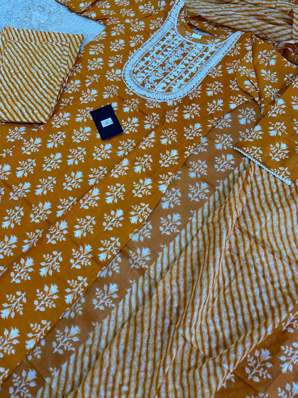 Pure HandBlock Printed Cotton Kurti N Pant With Dupatta