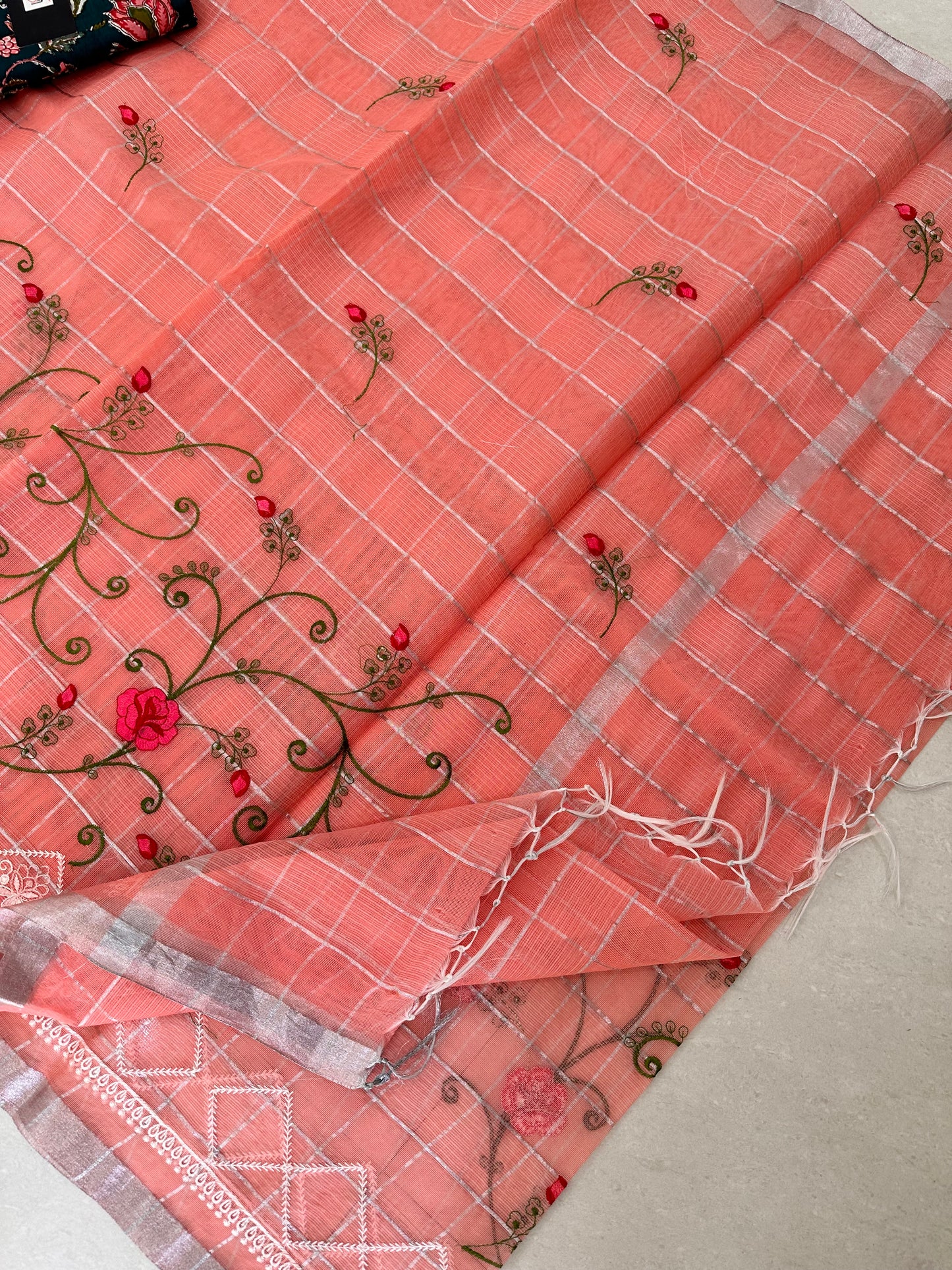 Embroidered Kota Cotton Doria Saree