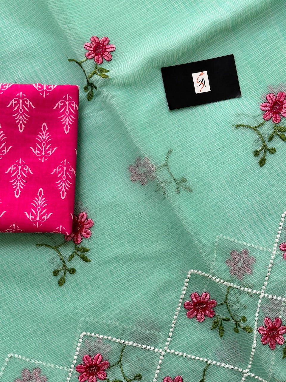 Embroidered Kota Cotton Doria Saree