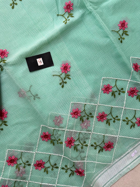 Embroidered Kota Cotton Doria Saree