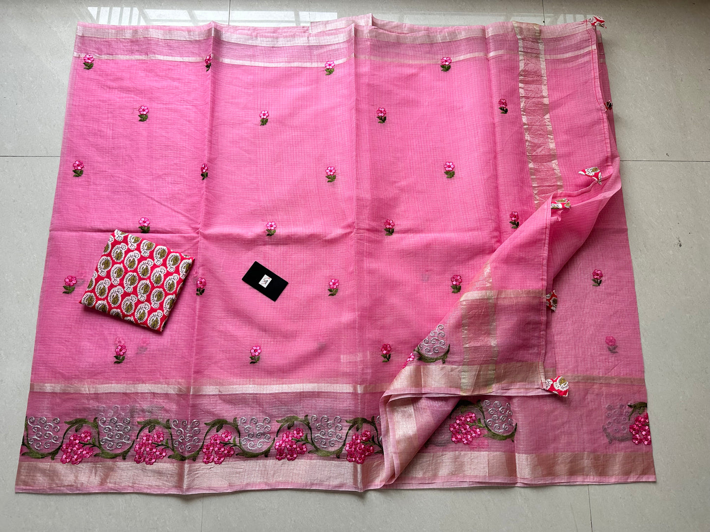 Embroidered Kota Cotton Doria Saree