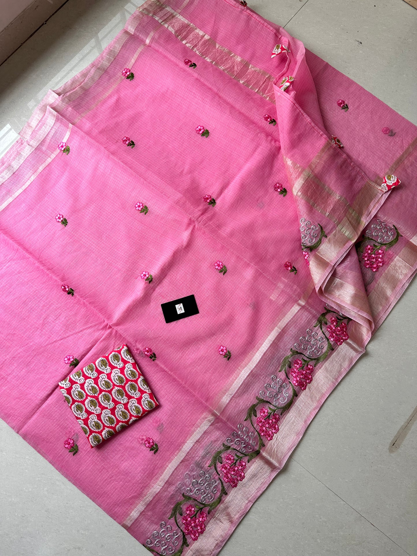 Embroidered Kota Cotton Doria Saree