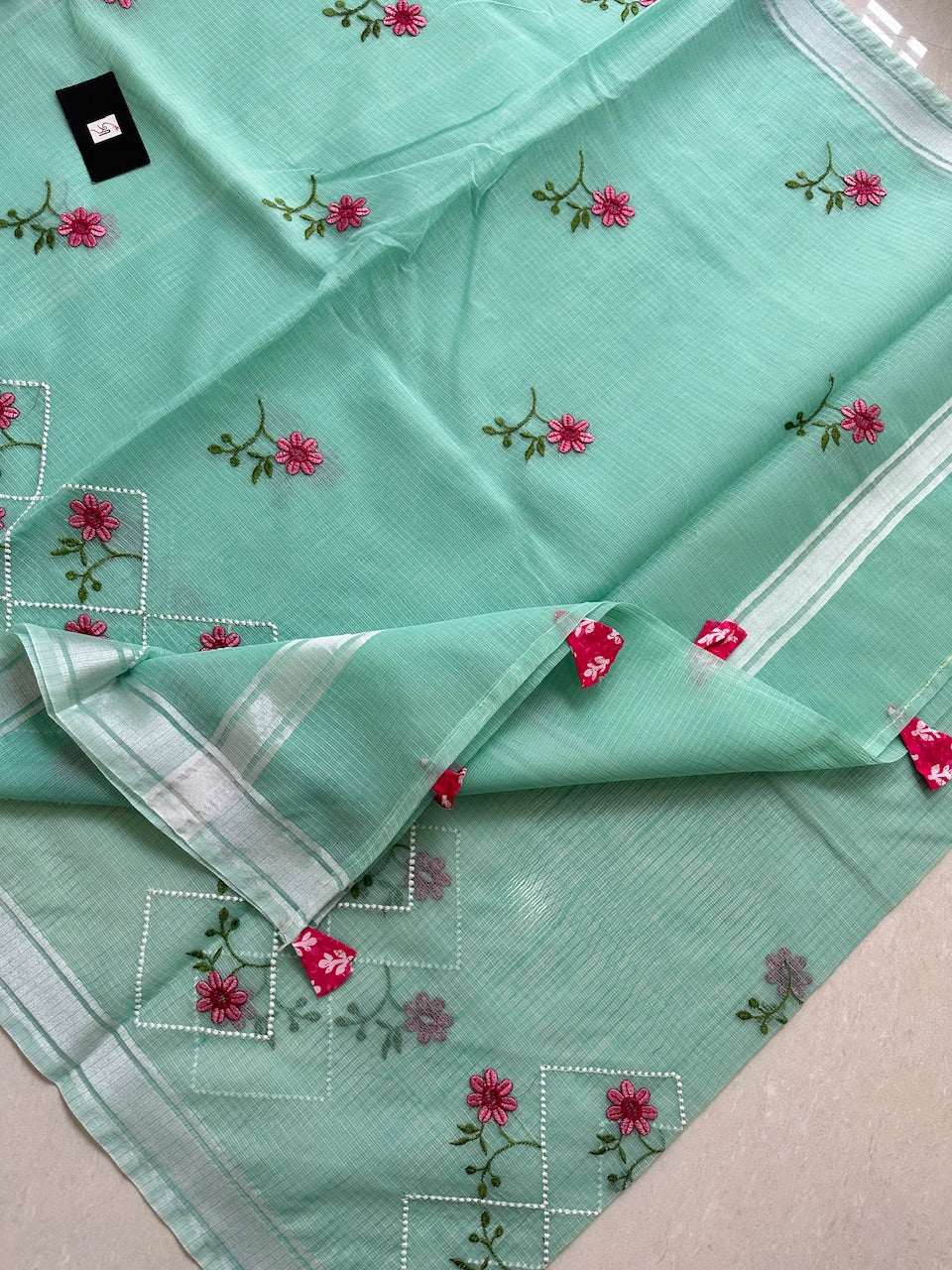 Embroidered Kota Cotton Doria Saree