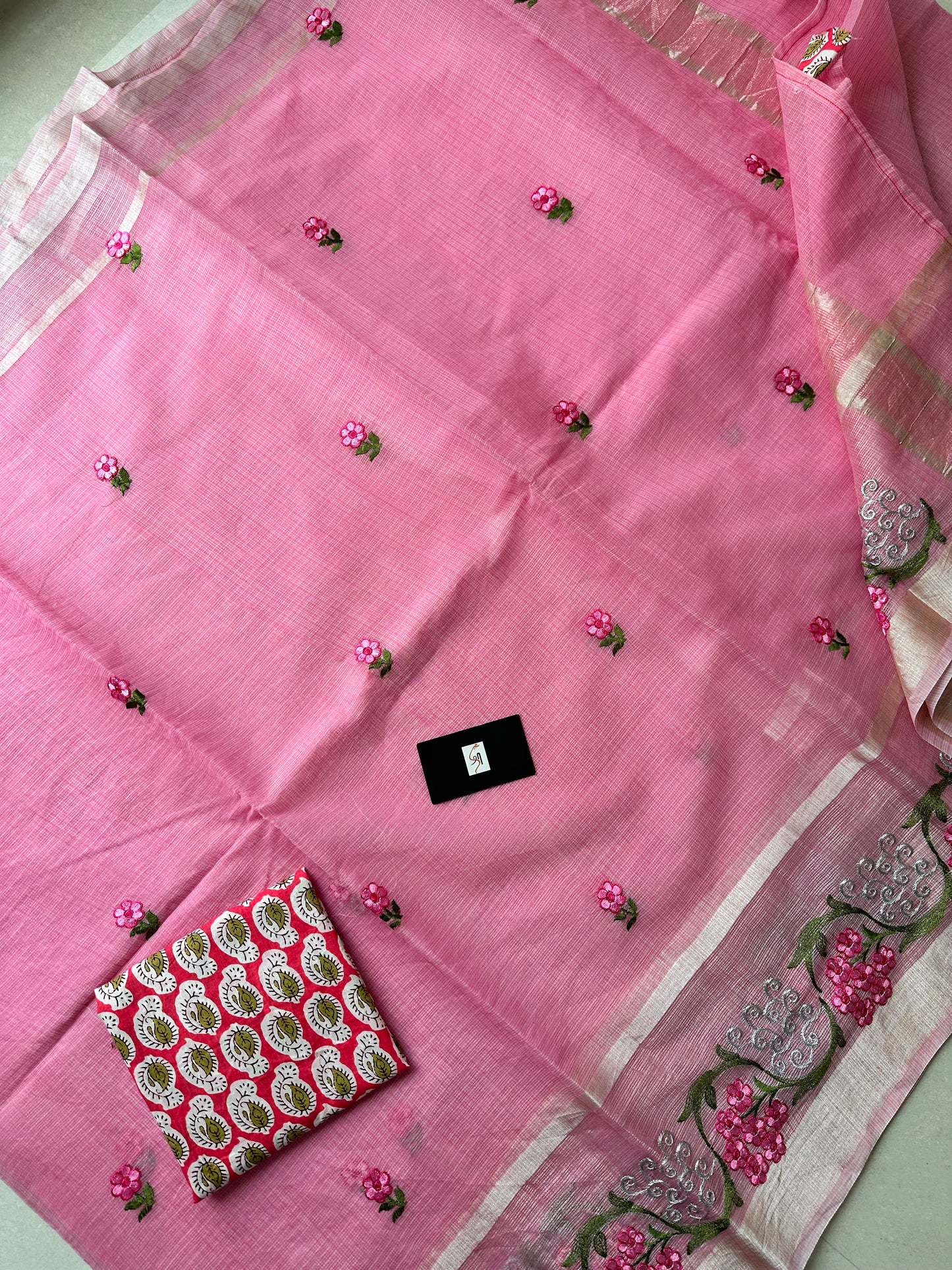 Embroidered Kota Cotton Doria Saree