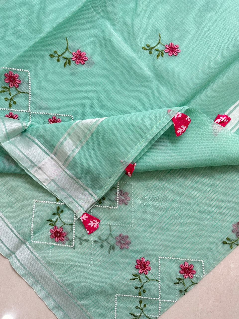 Embroidered Kota Cotton Doria Saree