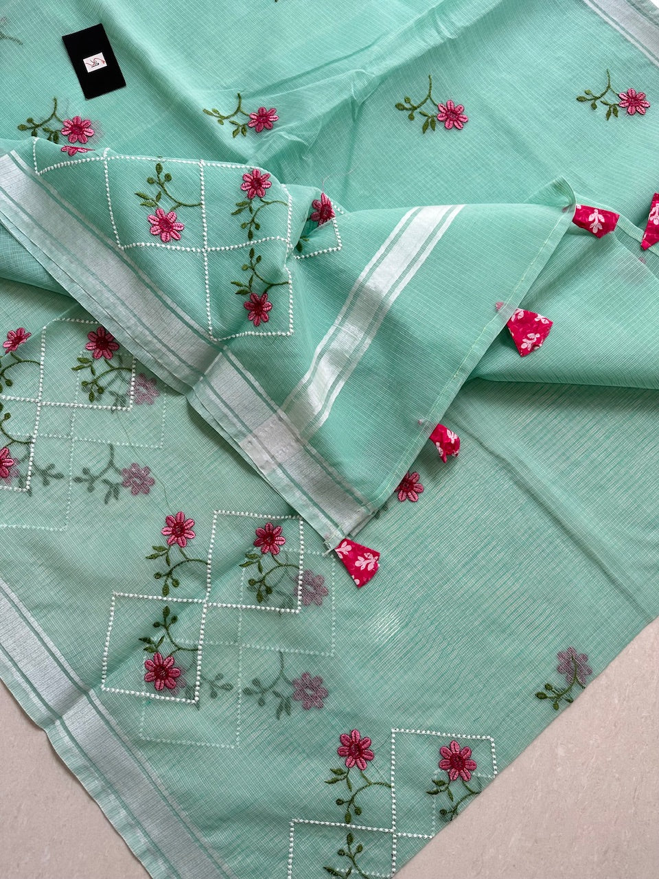 Embroidered Kota Cotton Doria Saree