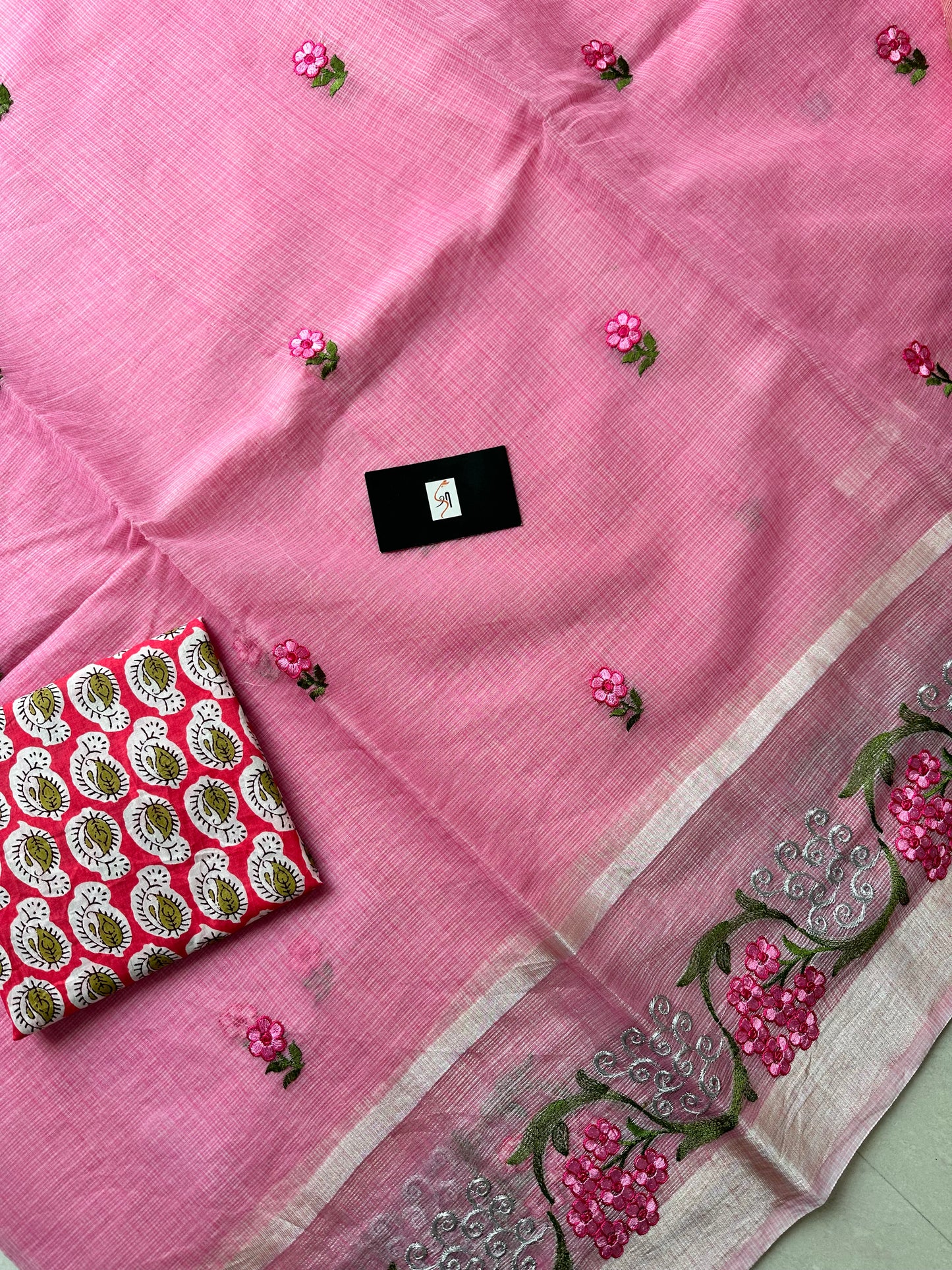 Embroidered Kota Cotton Doria Saree