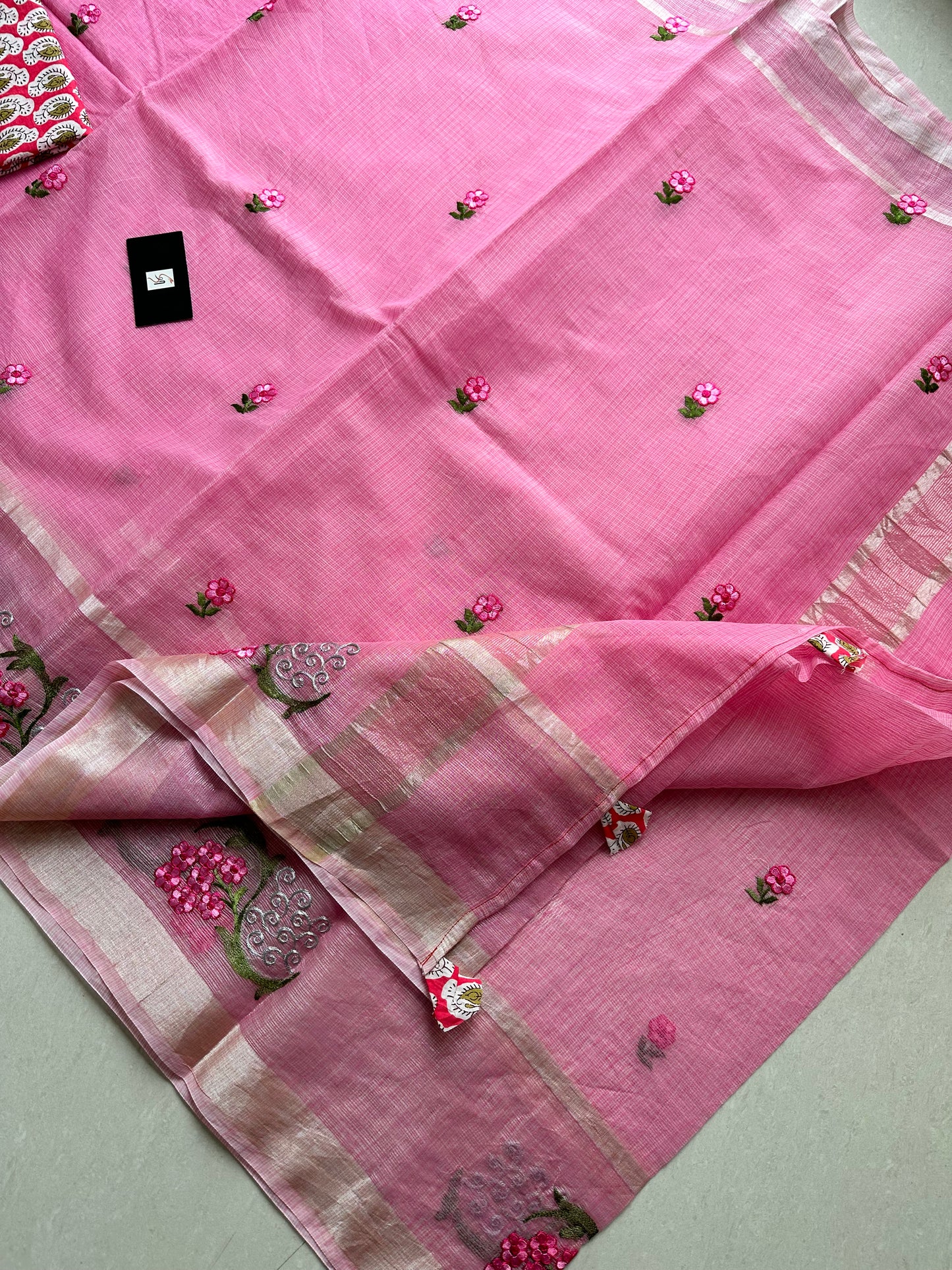 Embroidered Kota Cotton Doria Saree