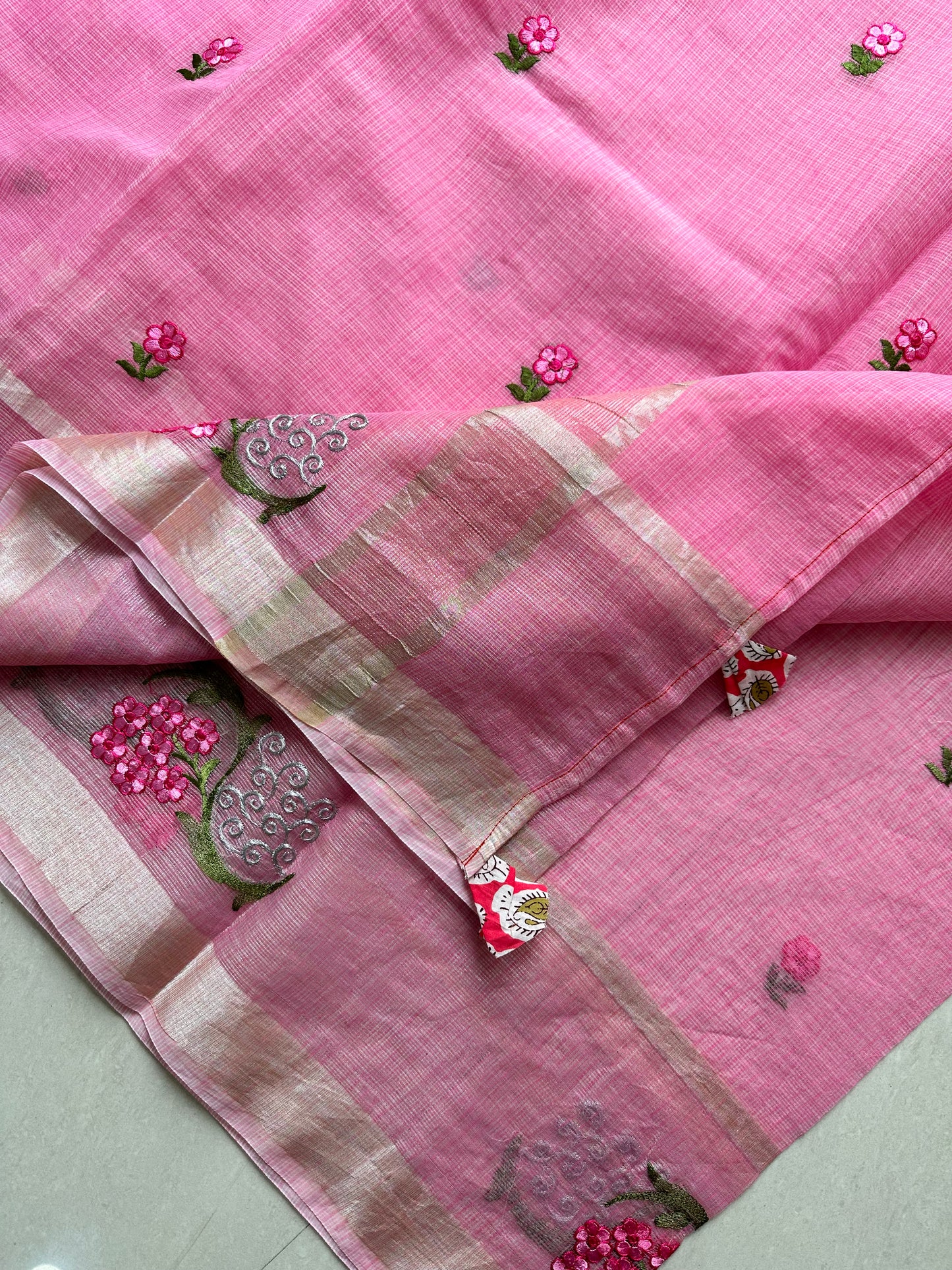 Embroidered Kota Cotton Doria Saree