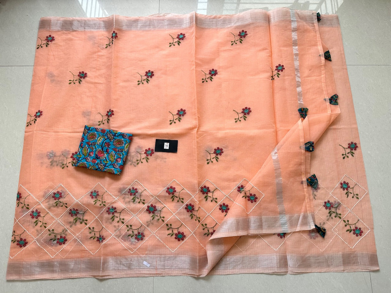 Embroidered Kota Cotton Doria Saree