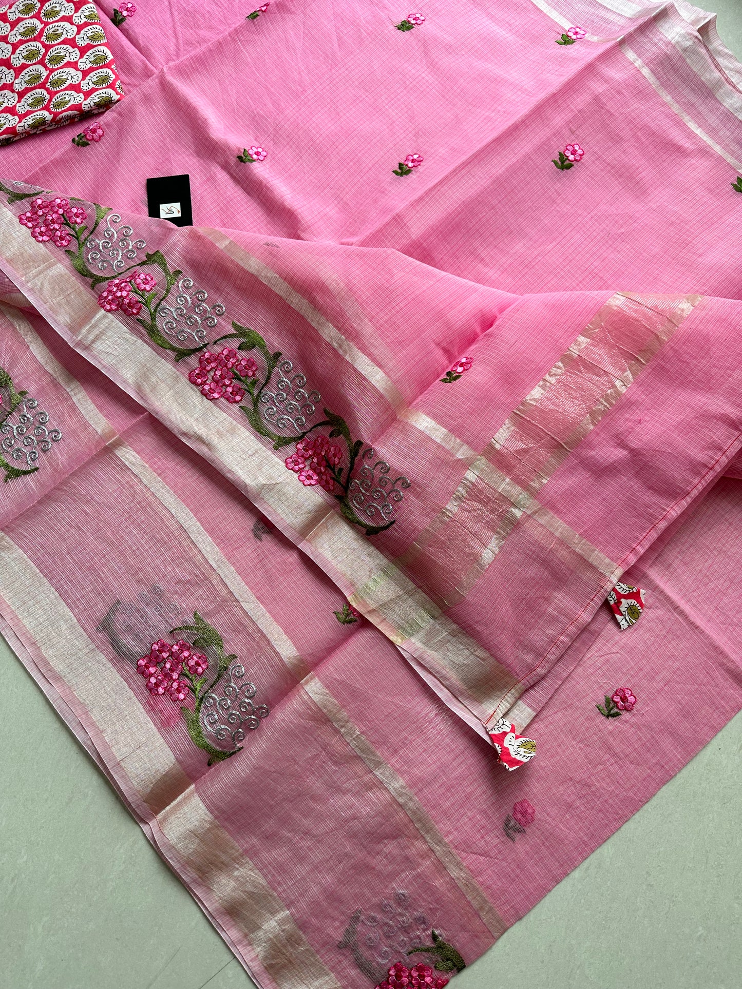 Embroidered Kota Cotton Doria Saree