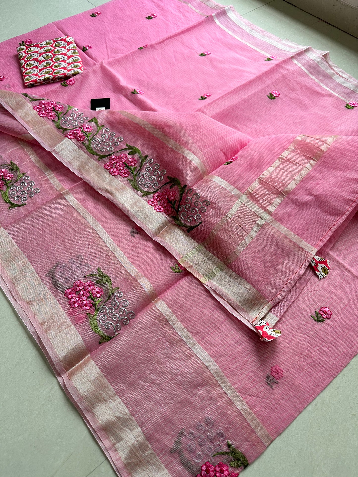 Embroidered Kota Cotton Doria Saree