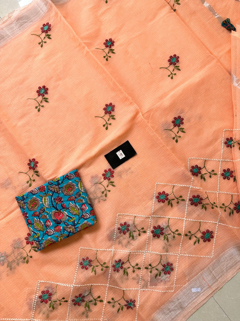 Embroidered Kota Cotton Doria Saree