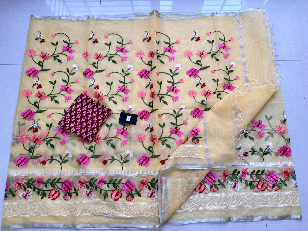 Embroidered Kota Cotton Doria Saree