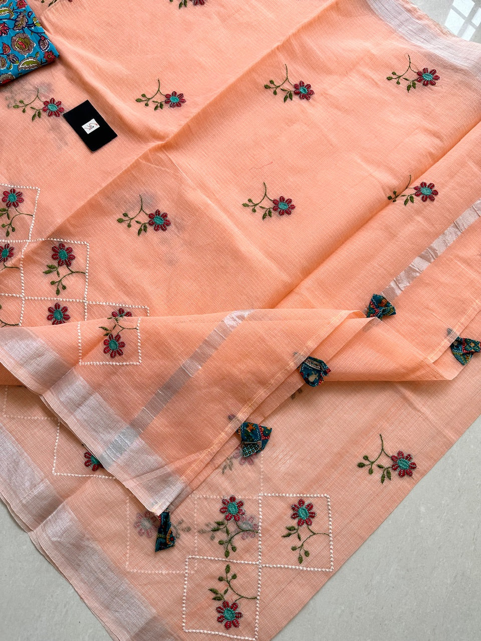 Embroidered Kota Cotton Doria Saree