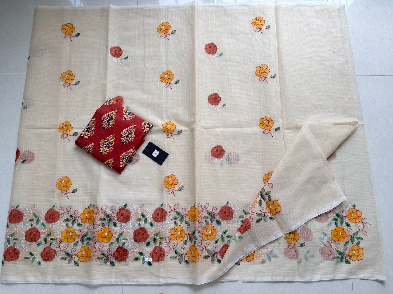 Embroidered Handpainted Kota Cotton Doria Saree