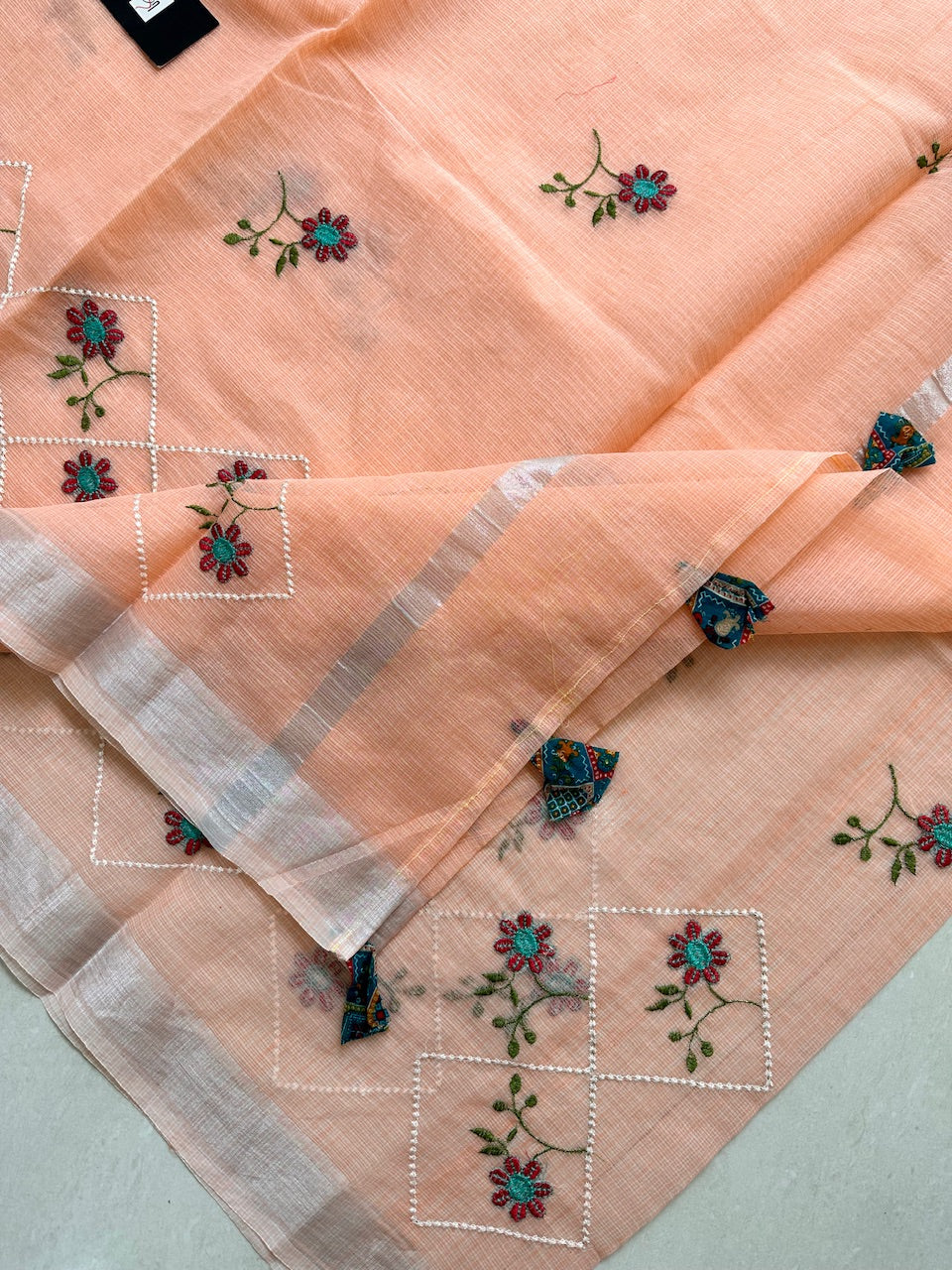 Embroidered Kota Cotton Doria Saree