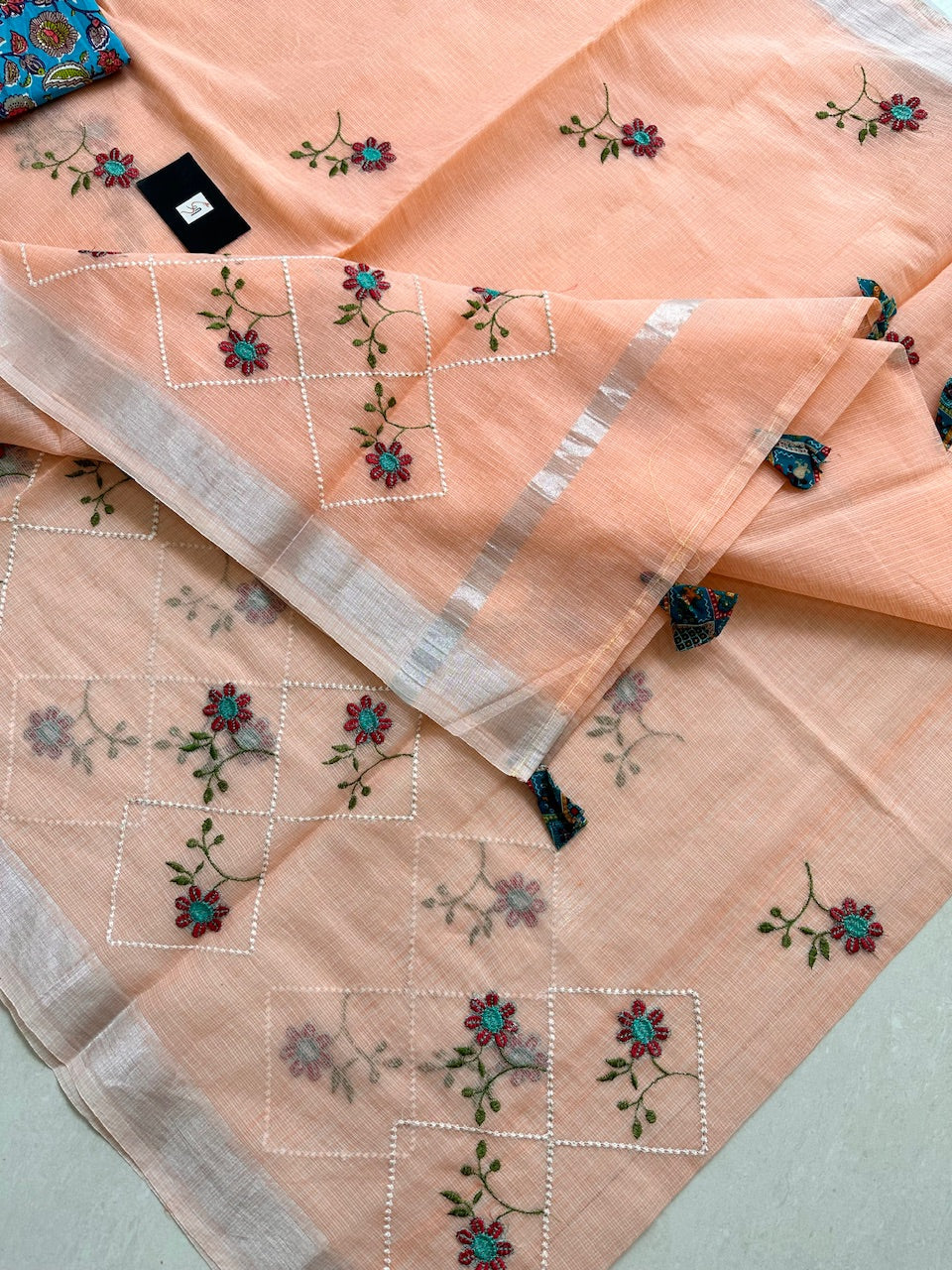 Embroidered Kota Cotton Doria Saree