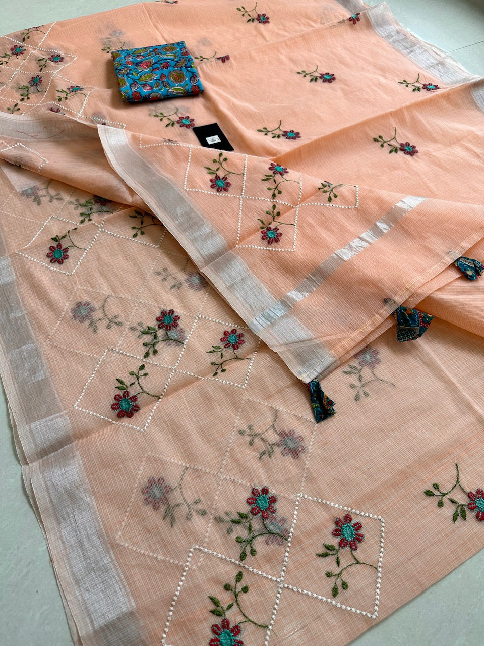 Embroidered Kota Cotton Doria Saree