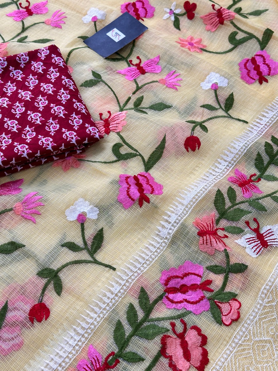 Embroidered Kota Cotton Doria Saree