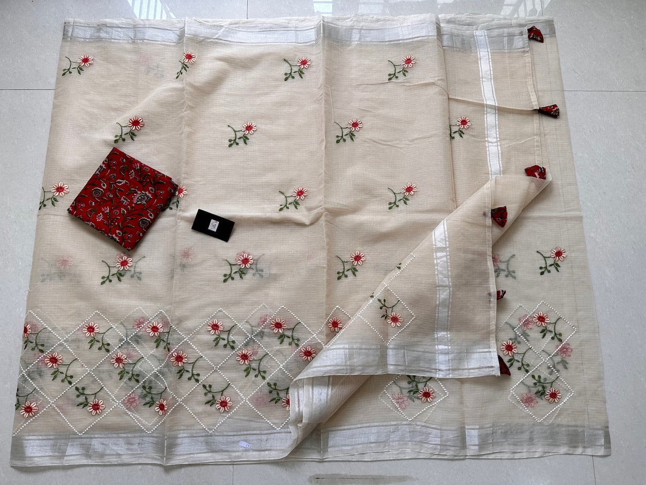 Embroidered Kota Cotton Doria Saree