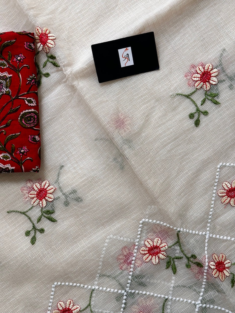 Embroidered Kota Cotton Doria Saree