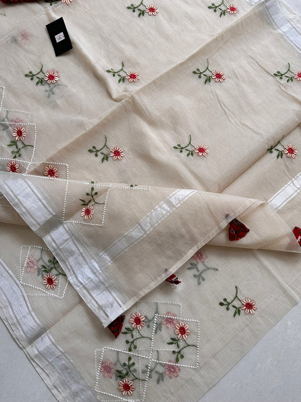 Embroidered Kota Cotton Doria Saree