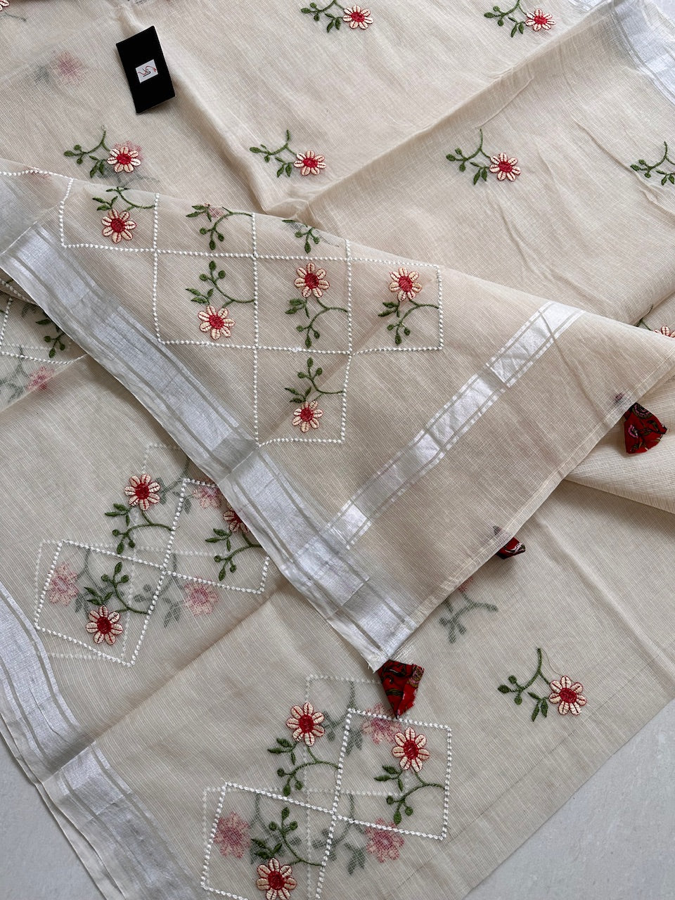 Embroidered Kota Cotton Doria Saree