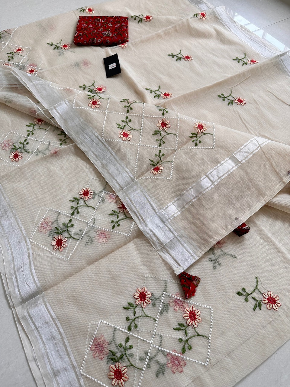 Embroidered Kota Cotton Doria Saree