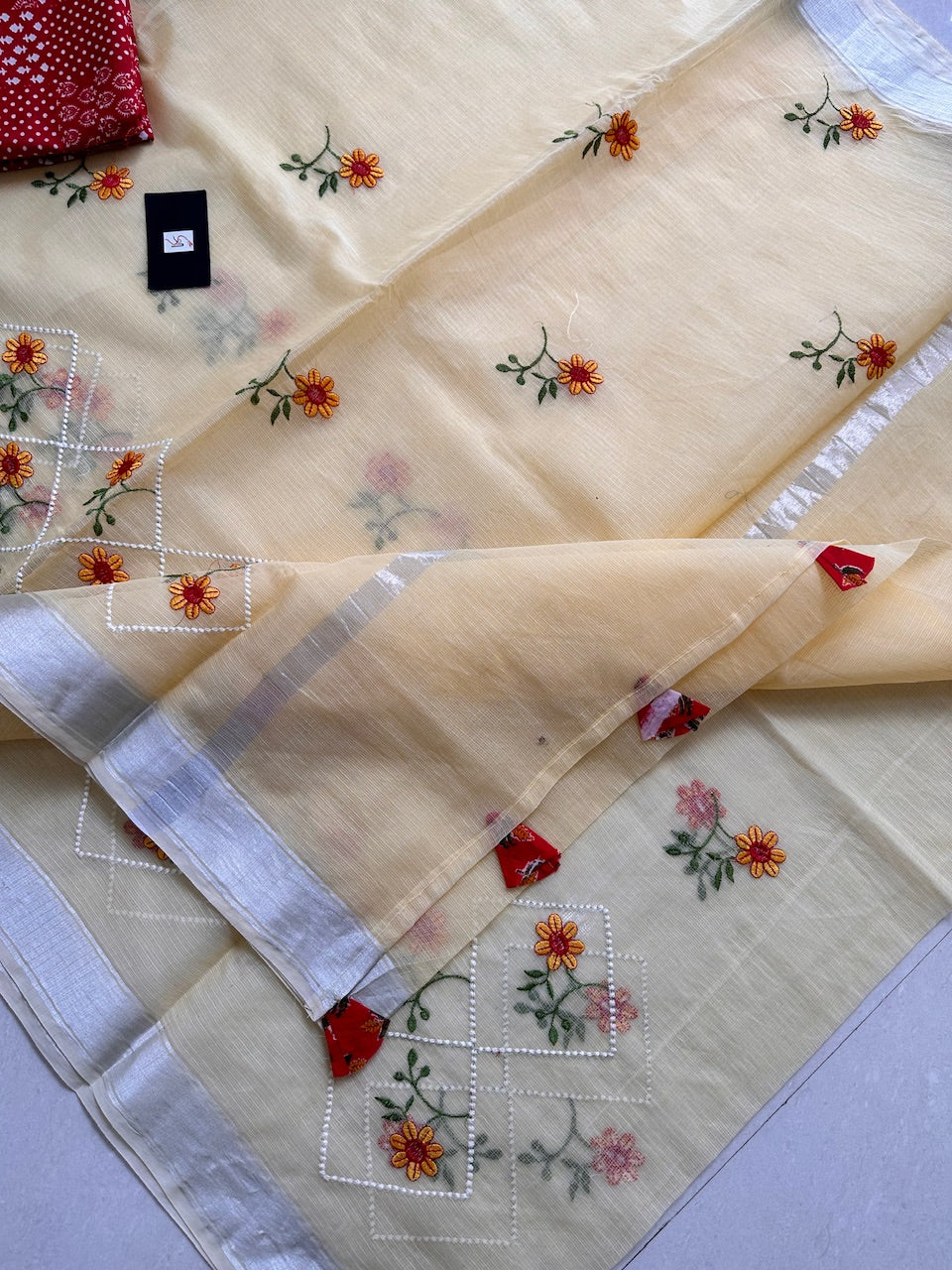 Embroidered Kota Cotton Doria Saree